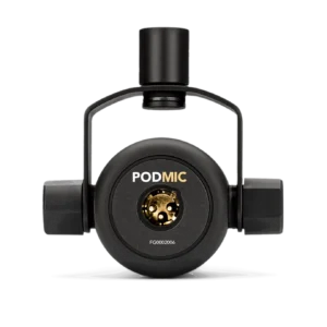 Micrófono dinámico Rode PodMic. Micrófono para estudios de grabación sin acondicionamiento acústico. Ignora ruidos del ambiente.4. webp.