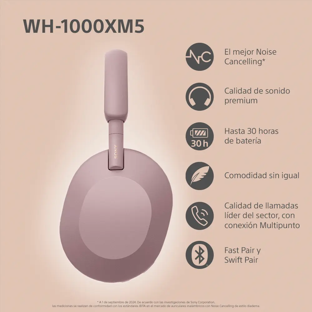 Auricular Sony, color rosa palo. WH. 1000 XME5. Noise cancellig. Feedcult.com.4.webp